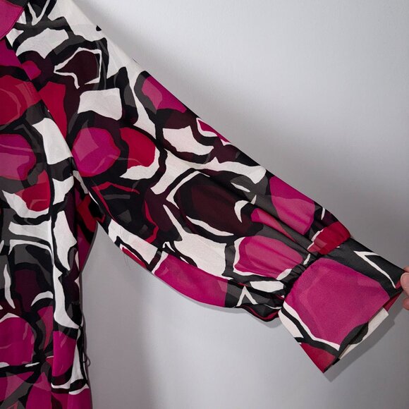NWT Worthington Womens Large Sheer Floral Blouse Pink Red Black White - Picture 3 of 9